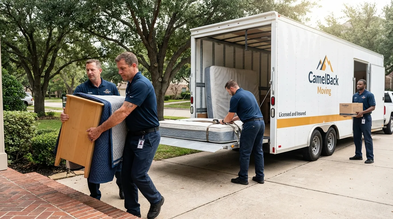 Crew loading residential truck for cross-state move from Mount Morris, MI