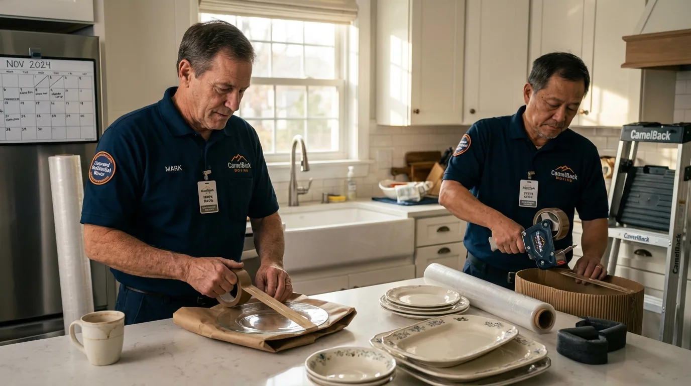 Professional crew packing kitchen dishware in Mount Morris, MI